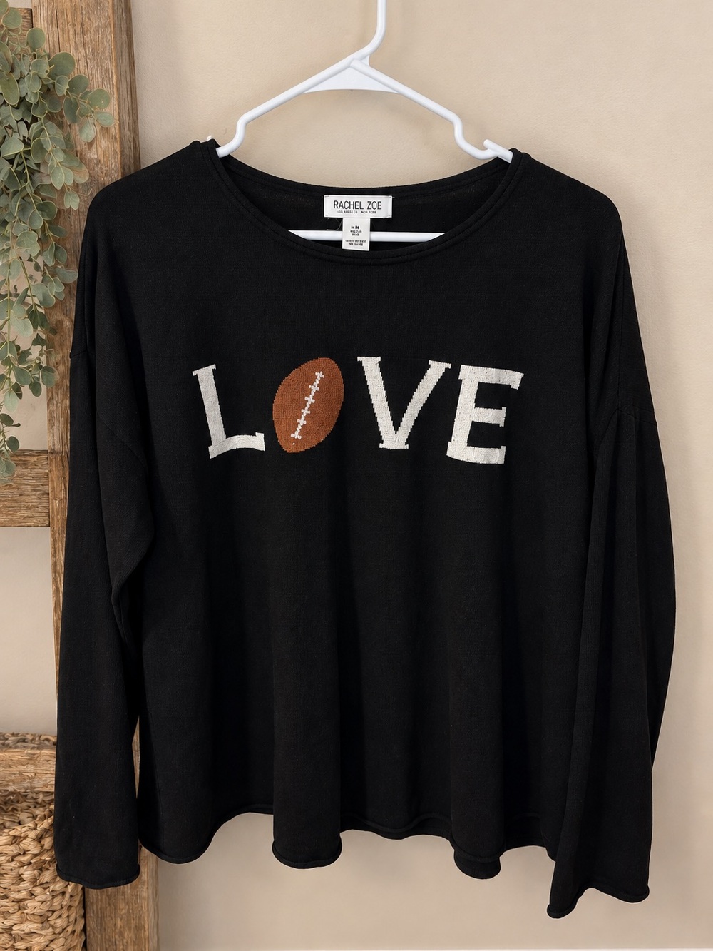 Rachel Zoe Black LOVE Football Graphic Sweater Women’s 1X